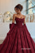 Strapless Sweetheart Lace A-Line Evening Dress, Corset Bodice With Matching Gloves Burgundy Formal Gown, PD13959