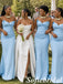 Sexy Sky Blue Soft Satin Strapless Pleated Floor Length Mermaid Bridesmaid Gown, SFWG00648