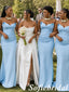 Sexy Sky Blue Soft Satin Strapless Pleated Floor Length Mermaid Bridesmaid Gown, SFWG00648