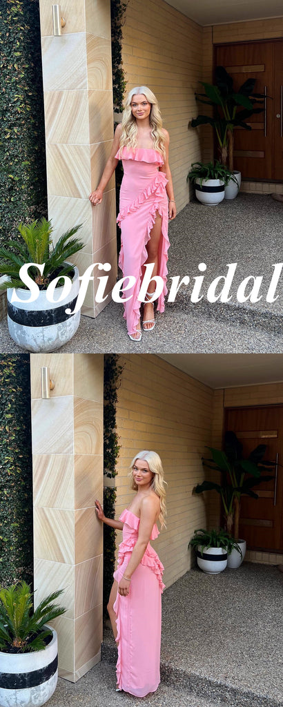 Sexy Pink Sweetheart Side Slit Mermaid Floor Length Prom Dress, PD01037