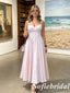 Blush Pink Spaghetti Strap Corset A-Line Midi Prom Dress Formal Gown, PD01280