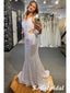 Sexy White Sequin Halter V-Neck Sleeveless Backless Mermaid Long Prom Dresses, PD0984