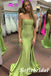 Sexy Soft Satin Spaghetti Straps Sleeveless Lace Up Back Mermaid Floor Length Prom Dress, PD01053