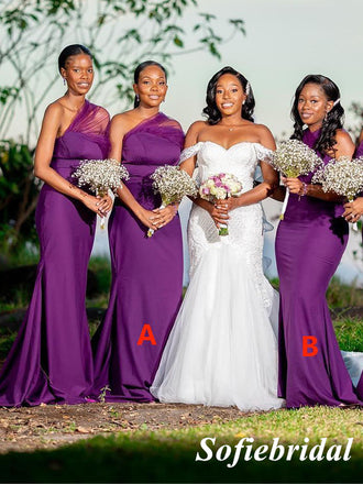 Mismatched Sexy Soft Satin And Tulle Sleeveless Mermaid Floor Length Bridesmaid Dresses, SFWG00536