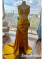 Sexy Soft Satin Spaghetti Straps V-Neck Side Slit Mermaid Long Prom Dresses, PD0976