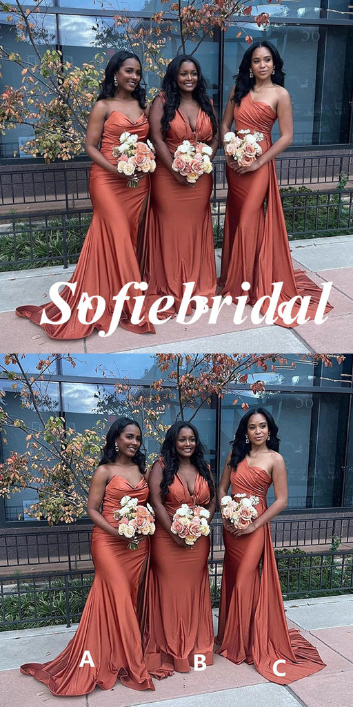 Mismatched Soft Satin Mermaid Floor Length Bridesmaid Dresses, SFWG00571