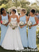 Pale Blue Stretch Jersey Mismatched Bridesmaid Dresses Simple Elegant Wedding Party Gowns, SFWG00647