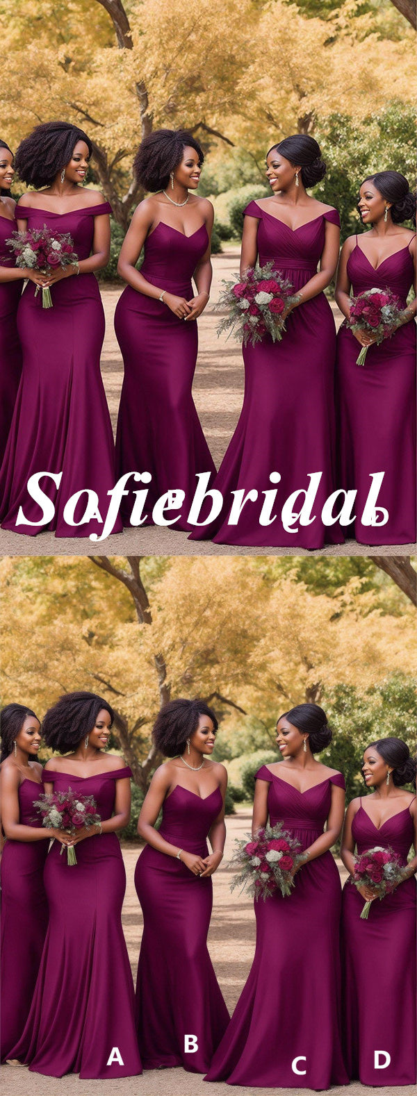 Mismatched FDY Fabric Mermaid Floor Length Bridesmaid Dresses, SFWG005 SofieBridal Mismatched FDY Fabric Mermaid Floor Length Bridesmaid Dresses, SFWG005 SofieBridal
