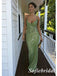 Green Sequin Spaghetti Strap Deep V Criss Cross Back Mermaid Evening Gown, PD01257