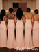 Blush Spaghetti Strap Bridesmaid Dress V-Neck High Slit Jersey Wedding Guest Gown, SFWG00622