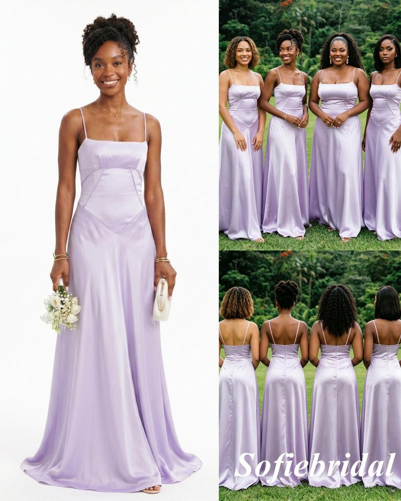 Lavender Purple Satin Bridesmaid Dress - Elegant Spaghetti Strap Maxi Gown, SFWG00626