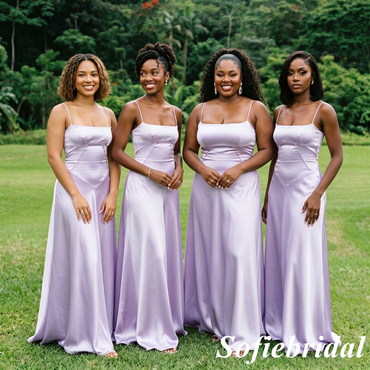 Lavender Purple Satin Bridesmaid Dress - Elegant Spaghetti Strap Maxi Gown, SFWG00626