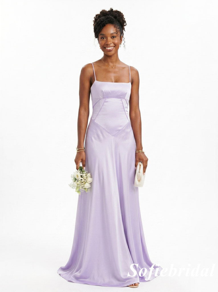 Lavender Purple Satin Bridesmaid Dress - Elegant Spaghetti Strap Maxi Gown, SFWG00626