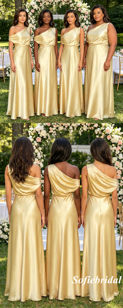Shimmering Gold Satin Evening Gown - One Shoulder Prom & Wedding Party, SFWG00627