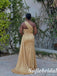 Elegant Gold Satin One Shoulder Side Slit Mermaid Bridesmaid Dress For Wedding, SFWG00628