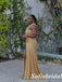 Elegant Gold Satin One Shoulder Side Slit Mermaid Bridesmaid Dress For Wedding, SFWG00628