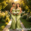 Elegant Olive Green Soft Satin One Shoulder Mermaid Bridesmaid Dresses with Appliques, SFWG00630