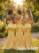 Mismatched Gold Satin Bridesmaid Dresses Side Slit Mermaid Style for Wedding Party, SFWG00631