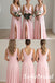 Blushing-Pink V-Neck Chiffon A-Line Bridesmaid Dresses with Slit, SFWG00632