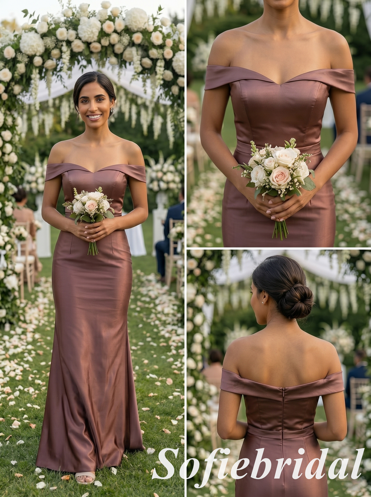 Mismatched Mocha Soft Satin Mermaid Bridesmaid Dress for Wedding Guest, SFWG00635