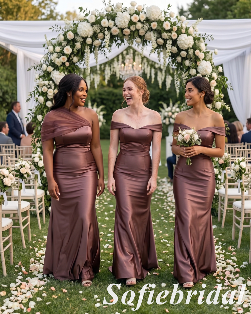 Mismatched Mocha Soft Satin Mermaid Bridesmaid Dress for Wedding Guest, SFWG00635