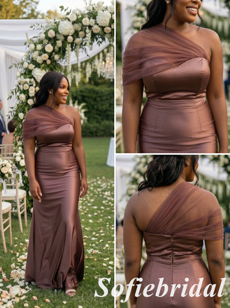 Mismatched Mocha Soft Satin Mermaid Bridesmaid Dress for Wedding Guest, SFWG00635