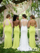 Mismatched Lime Green Ruched Mermaid Bridesmaid Dress for Wedding Guest, SFWG00636