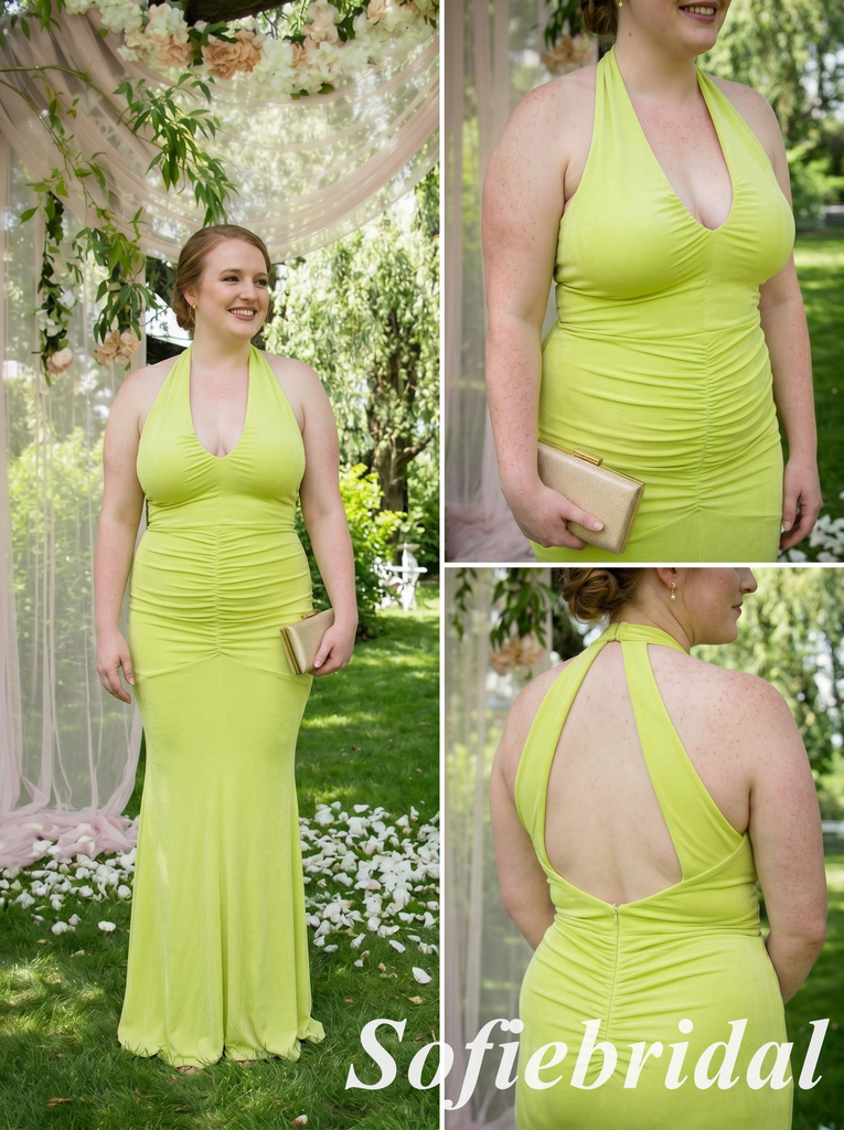 Mismatched Lime Green Ruched Mermaid Bridesmaid Dress for Wedding Guest, SFWG00636