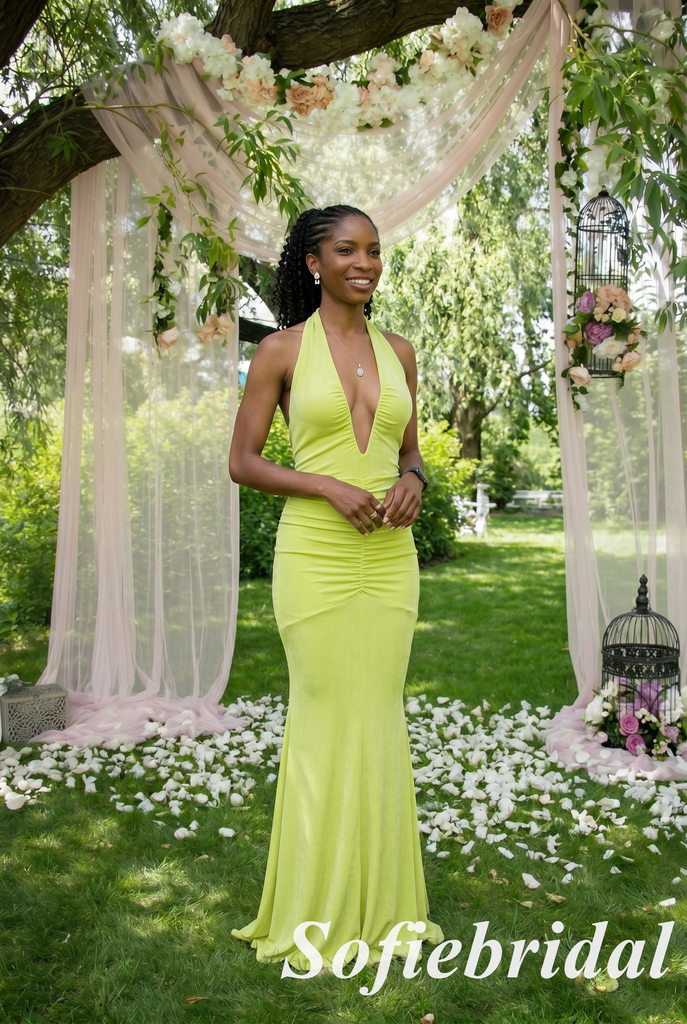 Mismatched Lime Green Ruched Mermaid Bridesmaid Dress for Wedding Guest, SFWG00636