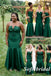 Emerald Green Satin Strapless Mermaid Bridesmaid Dress With Bow, SFWG00638