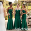 Emerald Green Satin Strapless Mermaid Bridesmaid Dress With Bow, SFWG00638
