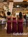 Mismatched Burgundy Satin Strapless Bridesmaid Dress With Slit For Wedding Guest, SFWG00637