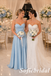 Elegant Light-Blue Satin Spaghetti Straps A-Line Bridesmaid Dress, SFWG00641