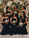 Black Mismatched Satin Mermaid Floor Length Bridesmaid Dresses, SFWG00642