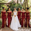 Luxury Burgundy Off Shoulder Side Slit Mermaid Bridesmaid Dress With Floral Accent, SFWG00645