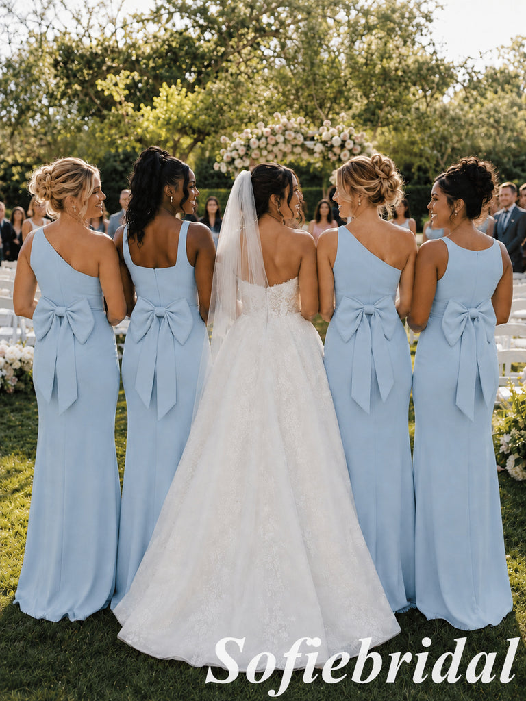 Pale Blue Stretch Jersey Mismatched Bridesmaid Dresses Simple Elegant Wedding Party Gowns, SFWG00647