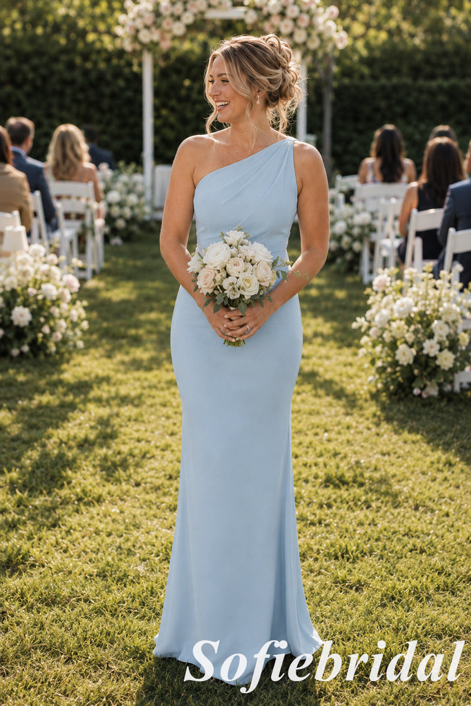 Pale Blue Stretch Jersey Mismatched Bridesmaid Dresses Simple Elegant Wedding Party Gowns, SFWG00647