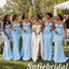 Sexy Sky Blue Soft Satin Strapless Pleated Floor Length Mermaid Bridesmaid Gown, SFWG00648