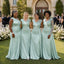Mint Green Gloss Satin Mismatched Floor Length Mermaid Bridesmaid Gowns, SFWG00646