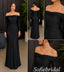Elegant Black Satin Jersey Off‑The‑Shoulder Long Sleeve Ruched Floor Length Mermaid Bridesmaid Gown, PD1332