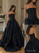 Black Matte Stretch Crepe Strapless Ruched Bodice Ball Gown Floor Length Evening Dress,PD13851
