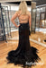 Sexy Black Sequin Spaghetti Straps Sleeveless Lace Up Back Side Slit Mermaid Long Prom Dresses, PD0915