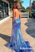 Sexy Sequin Spaghetti Straps Sleeveless Lace Up Back Side Slit Mermaid Long Prom Dresses, PD0914