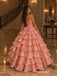 Dusty Rose Strapless Sweetheart Corset Bodice Tiered Ruffled Ball Gown Floor Length Evening Dress,PD13854