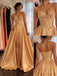 Champagne Satin Strapless Sweetheart Beaded Corset Ball Gown With High Slit,PD13862