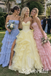Pale Yellow Tulle Strapless Sweetheart Neck Corset Ruffled Skirt Crystal Embellished Floor Length A-Line Prom Gown,PD1352