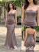 Dusty Mauve Satin Strapless Wavy Neck Corset Draped Waist Floor Length Mermaid Bridesmaid Gown,PD1356