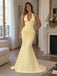 Yellow Halter Pleated Mermaid Dress,PD1371