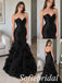 Black Satin Strapless Sweetheart Ruffle Organza Mermaid Dress,PD1365