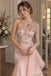 Blush Tulle One Shoulder Long Sleeve Floral Beaded Asymmetrical Ruffle Floor Length Prom Dress,PD1376